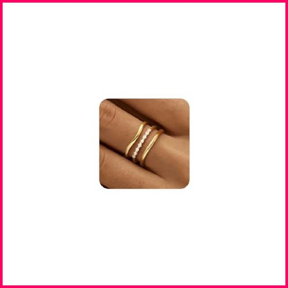 Wavy Stackable Gold Plated Rings Set Minimalist C… - image 2